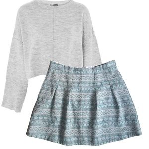 Topshop Blue Petite Aztec Stitch Skirt
